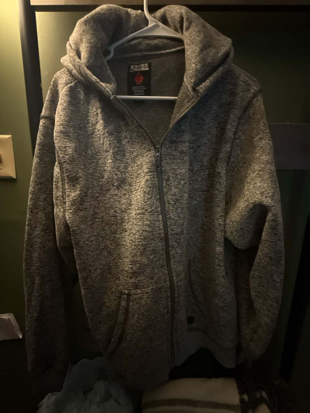Swiss Cross Zip Hoodie Size L/G Gray Fleece Jacket